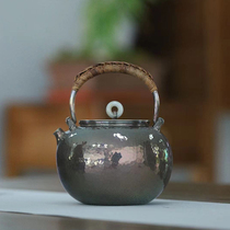 Silver kettle pure silver 999 pot pure hand hammer Yunnan silver tea set purple leather as old brewed tea silver kettle