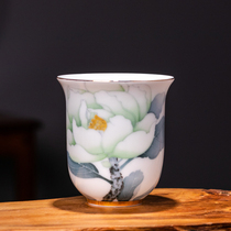 999 real gold pure hand-painted gilt craft the first person provincial master Xiao Jianhui Magnolia Tea Cup Tea Cup