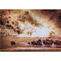  Korean Chinese painting Liu Hyun-sooWildebeest crossingHand-painted animal banner Chinese painting Living room club tea room hanging painting