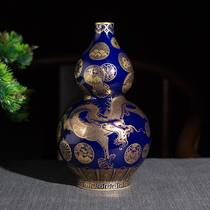 Sacrifice blue gold double dragon pattern gourd bottle Yuan Shiyong Jingdezhen porcelain vase flower decoration