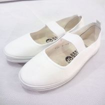 Qingdao global square dance flat heel soft bottom net aerobics white sneakers dance shoes canvas bull tendons White
