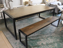 American country wrought iron dining table and chair combination solid wood cafe barbecue hot pot restaurant hot pot table 8065