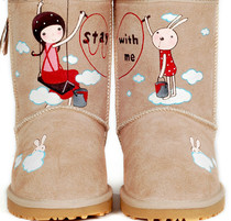 Hand-painted snow boots womens winter cowhide graffiti student frosted pickups show thin and thick warm cotton shoes