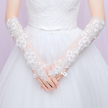 New bridal wedding lace gloves wedding finger gloves white lace long thin wedding gloves simple