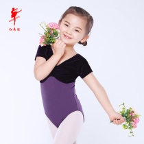 Red dance shoes Velvet cotton chicken wing sleeve half body suit Childrens dance suit Ballet practice suit Gymnastics suit 5307