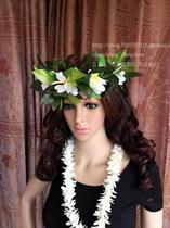  Hawaiian traditional hula green leaf head garland Neck ring accessories Indigenous primitive jungle performance set