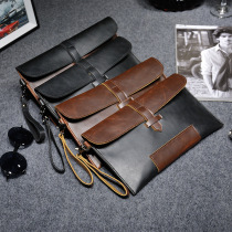 2021 new mens handbag retro casual mens clutch bag personality design clutch bag Crazy Horse leather mobile phone bag