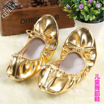 Childrens belly dance shoes Dance practice shoes Practice performance shoes Special childrens golden flat dance shoes
