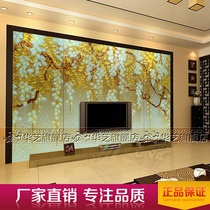 Art glass TV background wall high-grade porch partition gold foil carving tempered material customized Golden
