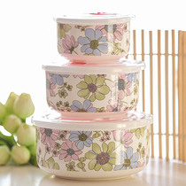  Bone china lunch box Microwave oven lunch box Lunch box Fresh-keeping bowl Ceramic lunch box Three-piece set with lid