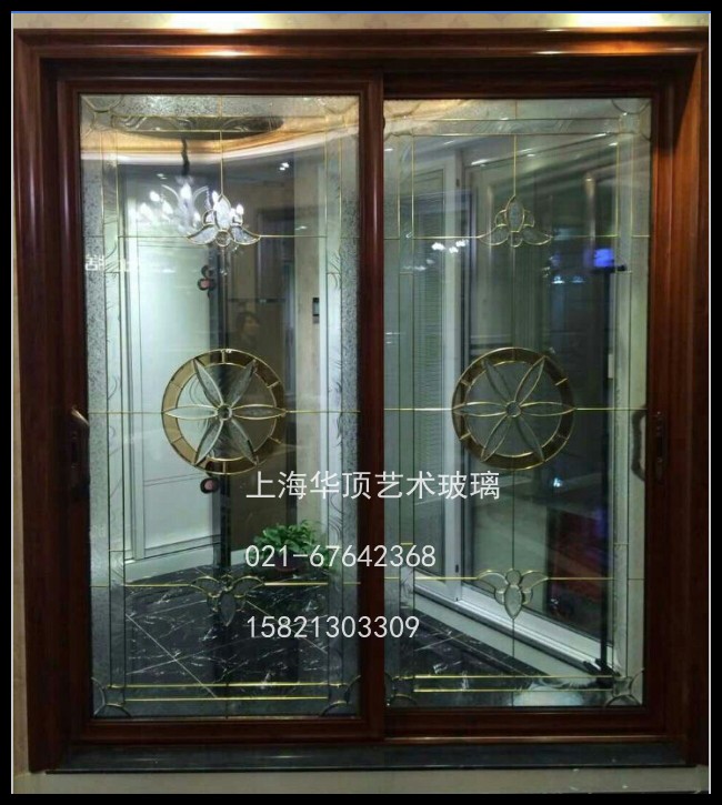 Hollow copper strip inlaid with glass wooden door glass door core art glass cabinet wine cabinet door glass set door