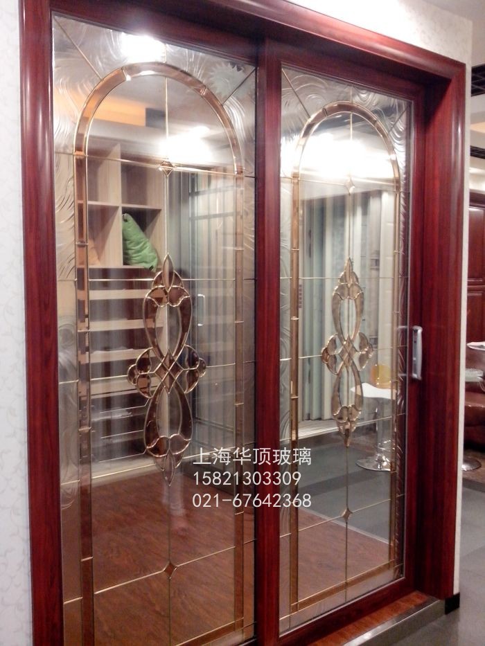 Hollow copper strip inlaid with glass wooden door core glass art glass craft glass door glass