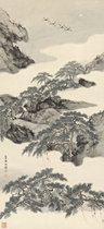 HD copy of famous calligraphy and painting Qu Zhaolin_Songshou picture_paper 38X83cm