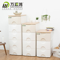 Wanyuan Hong finishing cabinet Wooden top plastic drawer storage cabinet Bedside wardrobe Children finishing 5 chest of drawers