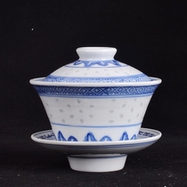 Old porcelain produced in the 1990s Jingdezhen blue and white exquisite large blue and white cover bowl cup underglaze blue and white porcelain tea bowl