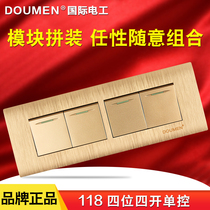 International Electrician 118 Type Switch Socket Panel Wall Power Champagne Gold Wire Drawing Four Four Open Single Control Switch