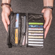  Mens multi-function small handbag long wallet leather retro handmade wrinkled sheepskin clutch Passport leather wallet tide