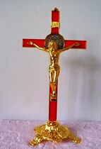  Boutique foreign trade plated bright Gold St Benedict qumo Jesus Cross pendant decoration 2-use gift gift