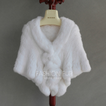 Foreign trade single product pure hand-knitted rabbit hair shawl wooden ear rabbit hair cloak shawl bridal fur shawl
