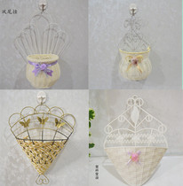Wooden wall hanging basket flower pot wall hanging iron flower basket rattan wall hanging flower decoration fake flower grass woven rattan flower art
