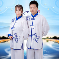Spring and summer blue and white porcelain embroidery Taiji clothing Jiajia cotton men and women martial arts performance clothing team competition clothing Taijiquan clothing