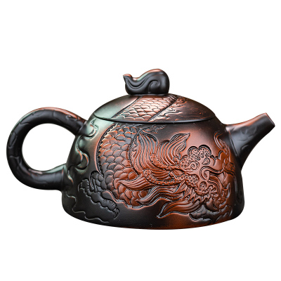 taobao agent Purple pottery teapot Single pot relief purple mud pure handmade tea D built water purple sand pot Xi Shih pot kung fu grab pots