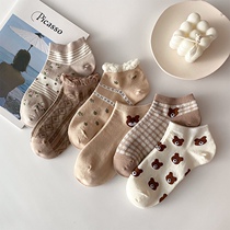 South Korea Cute Little Bear Socks Children Short Socks Shallow Stomp Spring Autumn Thin style Comeback Ancient Curry low Help Boat Sox students