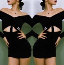 LR Beauty Dance Dress 027 Long Sleeve Drawstring Openwork Latin Dance Dress Dress with chest pad simple high-grade thinness