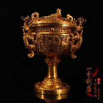Nepal copper-Gilded court Royal Roll to Link Beast Incense Stove
