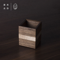Tea rice wood) Solid wood pen holder Simple Japanese creative color black walnut office desktop storage tea set storage
