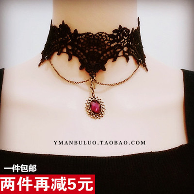 taobao agent Genuine black elegant choker, short necklace, pendant, Gothic