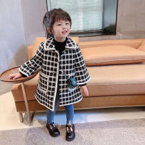 New girl Thousand Birds Gagger Fur Coats 2022 Autumn Clothes Girl Plaid Jacket Baby Medium Long blouse