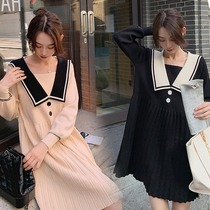 Autumn and winter clothes loose size 200 Jin Long pregnant women sweater dress fashion Korean knitwear doll collar