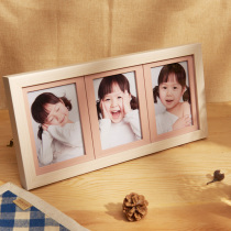 Three-in-one frame 5 inch 6 inch 7 inch Childrens one-piece photo frame Wood grain baby photo combination hanging wall Korean version of the table creativity