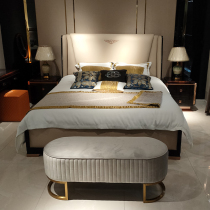 Light Extravagant Solid Wood Modern Genuine Leather Bed Harbor Type Black Sandalwood Color Drawing Bedroom Furniture Pinley Embroidered 1 8 Wedding Large bed