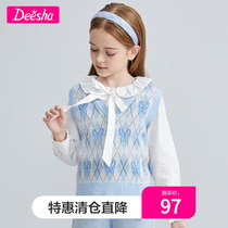 Dessert girl sweet and signoid waistcoat waistcoat Spring and autumn money with big childrens baby princess foreign air blouses Disha