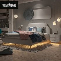 Leather bed Modern simple light luxury bed Childrens bed Boy 1 5 meters 1 2 girls Princess bed Teen single bed