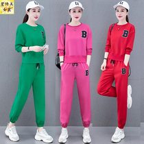 Red Leisure Sports Suit Women Spring Autumn 2022 Spring New Square Dance Dancing Fashion Vegemon Two Sets