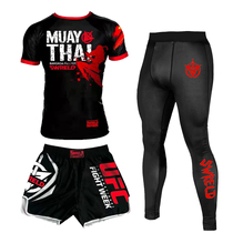 UFC venom tight three-piece T-shirt Muay Thai boxing fighting Sanda fighting training shorts T-shirt set customization