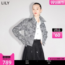 (Shopping mall same) LILY2021 autumn new womens art zebra print cotton short denim coat