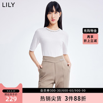 LILY2022 Summer New Womens Dress Temperament Pure Color Sweetness chain Comfortable Round-collar wool-knitted sweatshirt