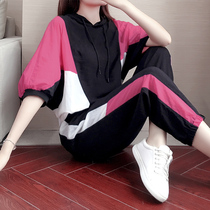 Port Taste Foreign Air Sports Suit Women 2022 Spring Autumn Tide Casual Fashion 70% Sleeve Sweatshirt With Cap Two Sets Loose