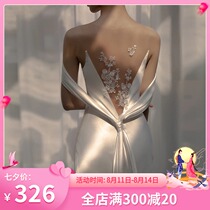 French light wedding dress 2021 new bride simple backless fishtail welcome yarn temperament is thin to go out dress travel photography
