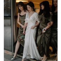 Satin light wedding dress 2021 new little bride bride tour Mori Super fairy White out yarn tailing thin female