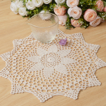Hand Crochet Hook Flower Cotton Lace Hollow Crochet Table Cushion Dining Mat Cover Towel Beige