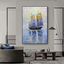Pure hand-painted oil painting Sunrise decorative painting thick oil abstract knife painting vertical version of living room porch hanging painting study plain sailing
