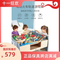 hape E3766 electric train track game table baby early education puzzle build wooden block track