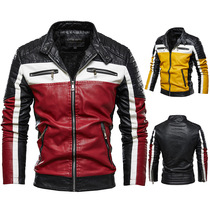 Tide brand leather jacket mens autumn and winter ruffian handsome stand collar motorcycle riding motorcycle suit flight leather jacket plus velvet jacket