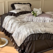 Black and white waltz Texture Lan Essence-style Romantic Summer Four Pieces of Cool Feeling Ice Silk Slip Side Bed