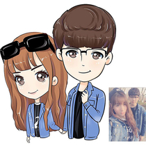 Simple Q version of the design of the cute version of the Q version of the couple real photo to comic cartoon image avatar to q Meng hand-painted